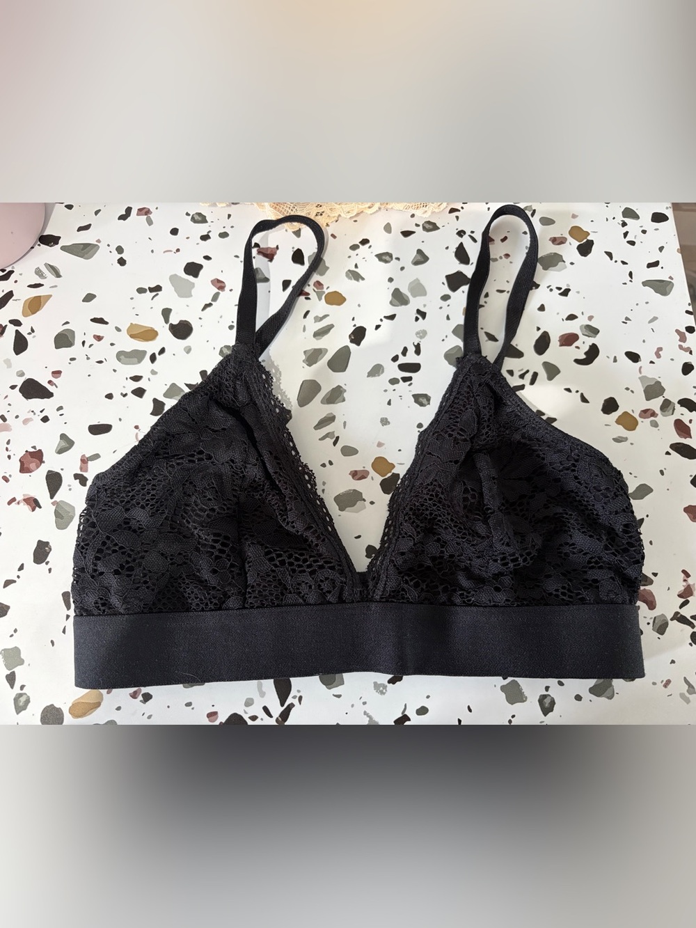 Black Lace Bralette with Elastic Underband